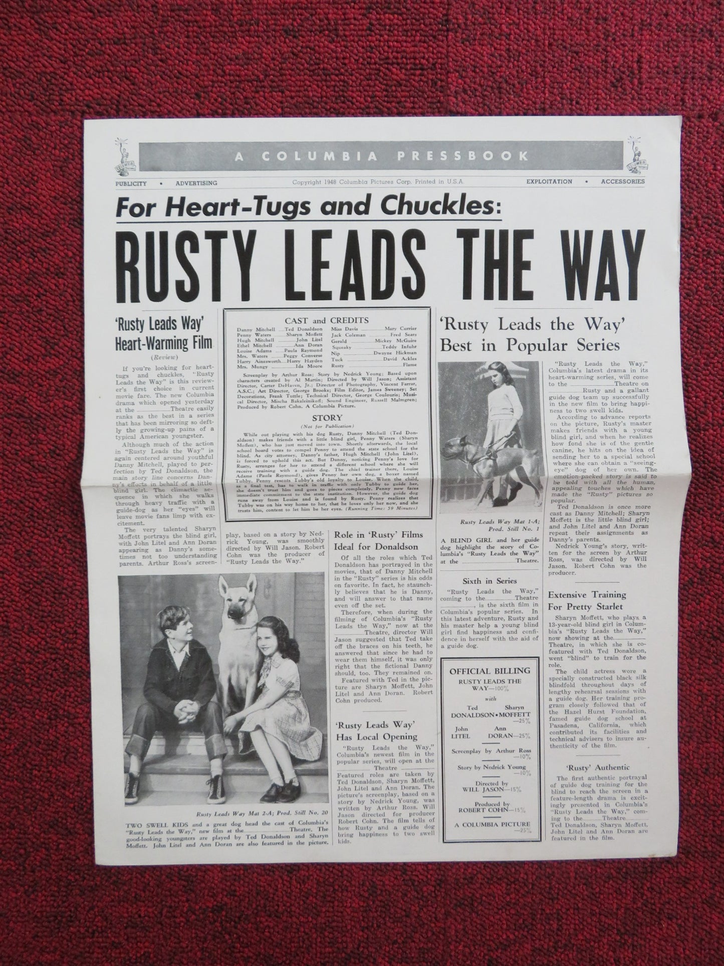 RUSTY LEADS THE WAY UNCUT PRESS BOOK FOLDED TED DONALDSON SHARYN MOFFETT 1948