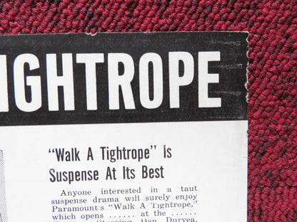 WALK A TIGHTROPE UNCUT PRESS BOOK FOLDED DAN DURYEA PATRICIA OWENS 1963