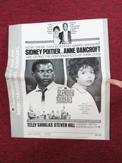 THE SLENDER THREAD UNCUT PRESS BOOK FOLDED SIDNEY POITIER ANNE BANCROFT 1965