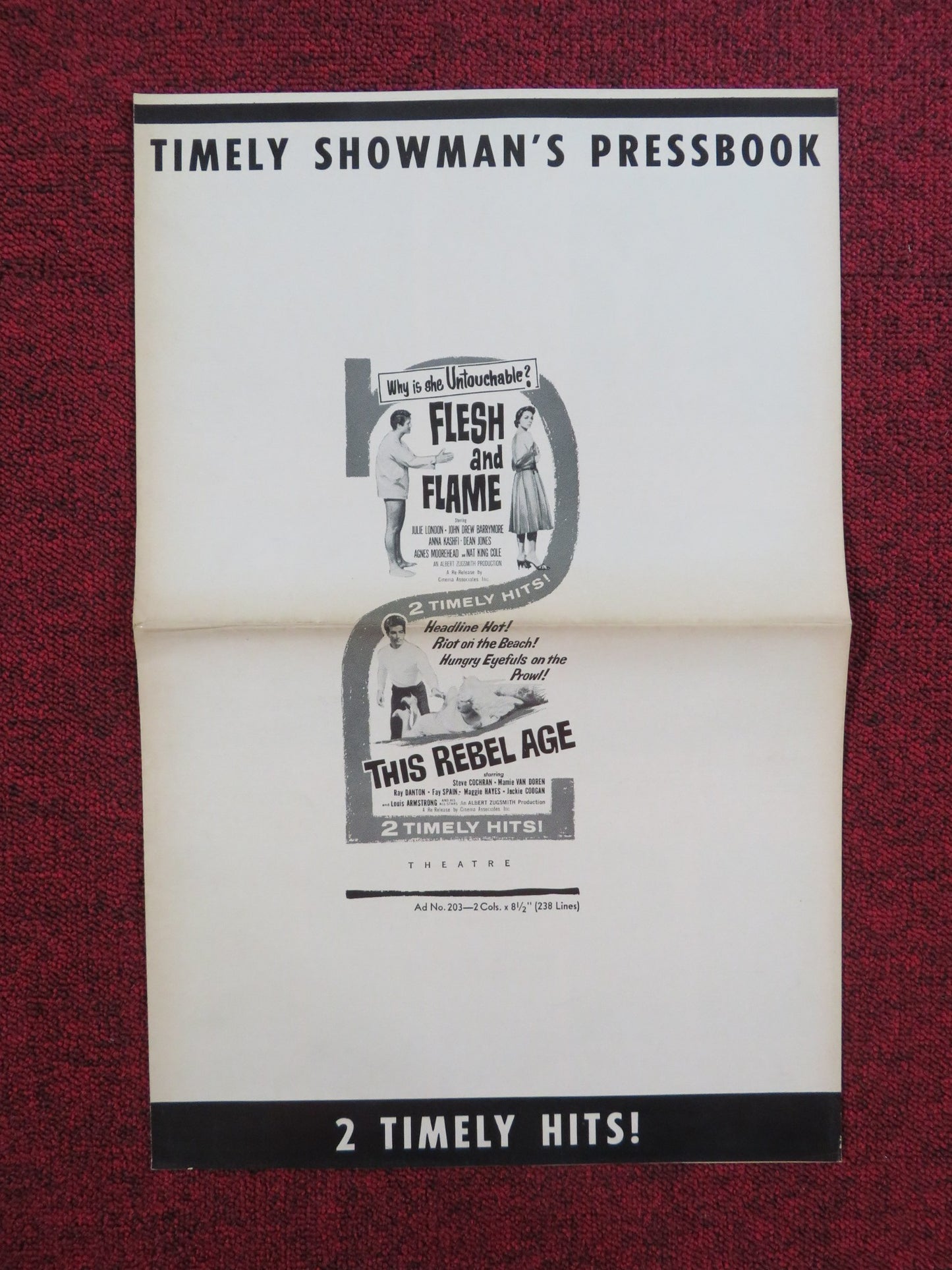 FLESH AND FLAME / THIS REBEL AGE FOLDED PRESS BOOK JULIE LONDON 1959