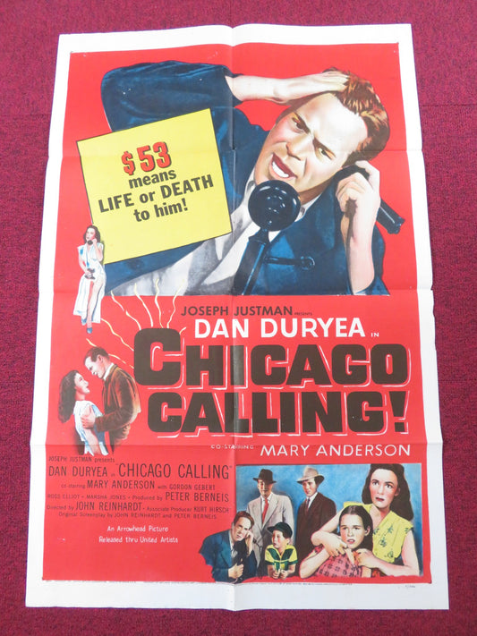 CHICAGO CALLING FOLDED US ONE SHEET POSTER DAN DURYEA MARY ANDERSON 1951