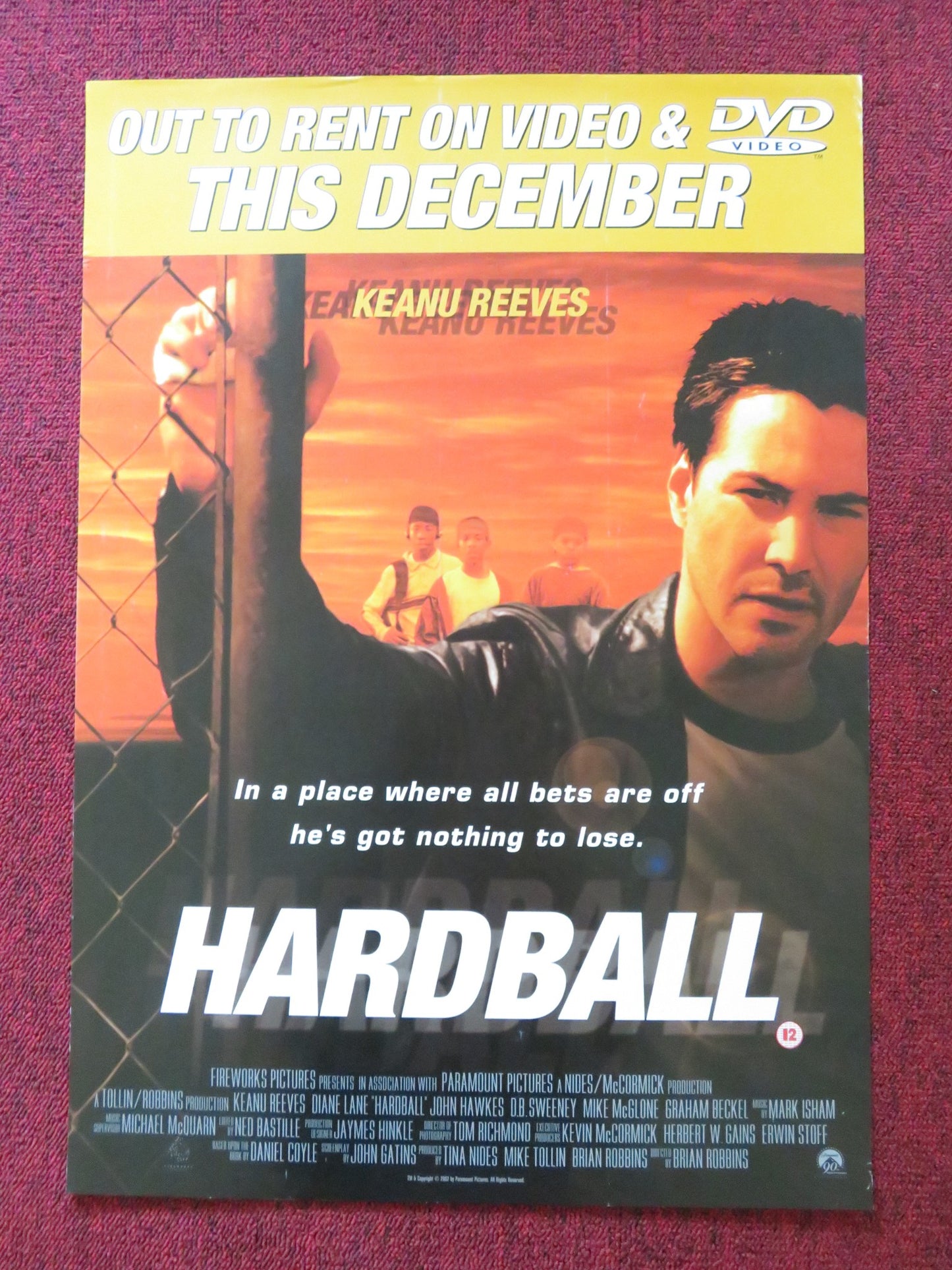 HARDBALL VHS & DVD VIDEO POSTER KEANU REEVES DIANE LANE 2001