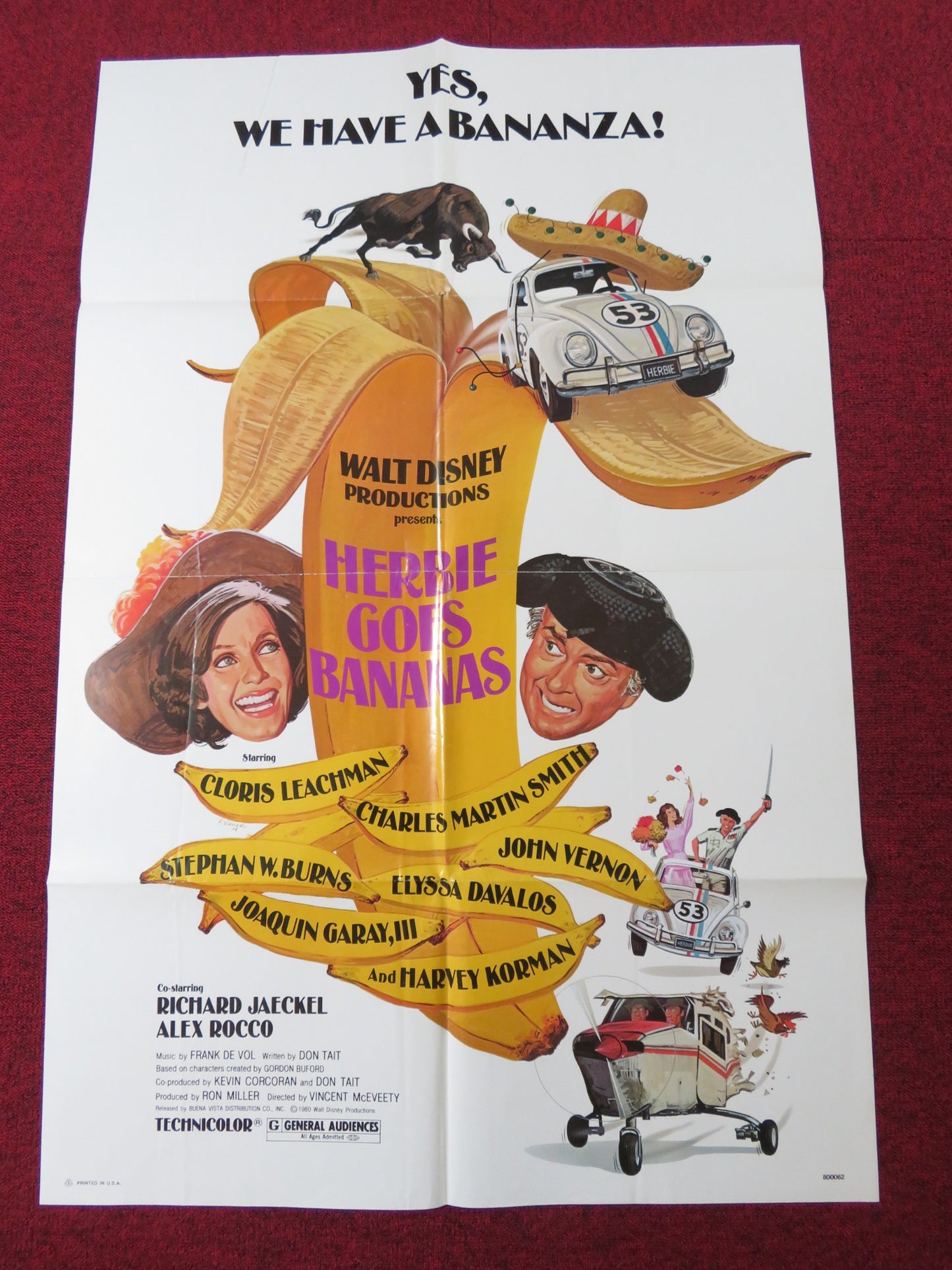 HERBIE GOES BANANAS FOLDED US ONE SHEET POSTER CLORIS LEACHMAN JOHN VERNON 1980