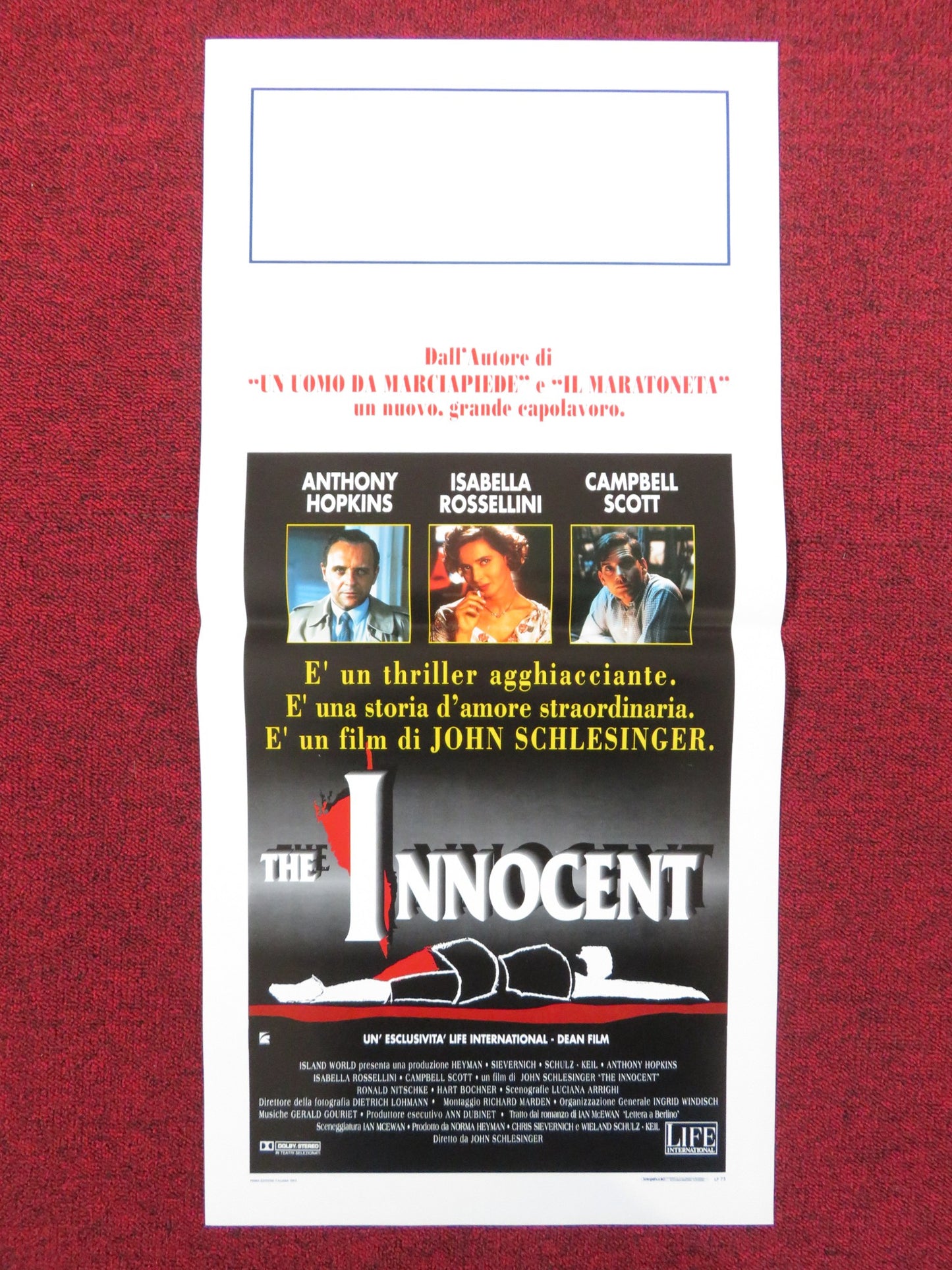 THE INNOCENT ITALIAN LOCANDINA POSTER ANTHONY HOPKINS ISABELLA ROSSELLINI 1993