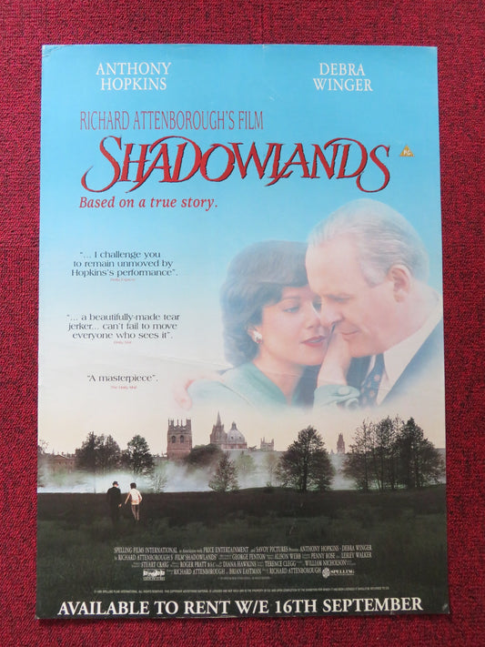 SHADOWLANDS VHS VIDEO POSTER ANTHONY HOPKINS DEBRA WINGER 1993