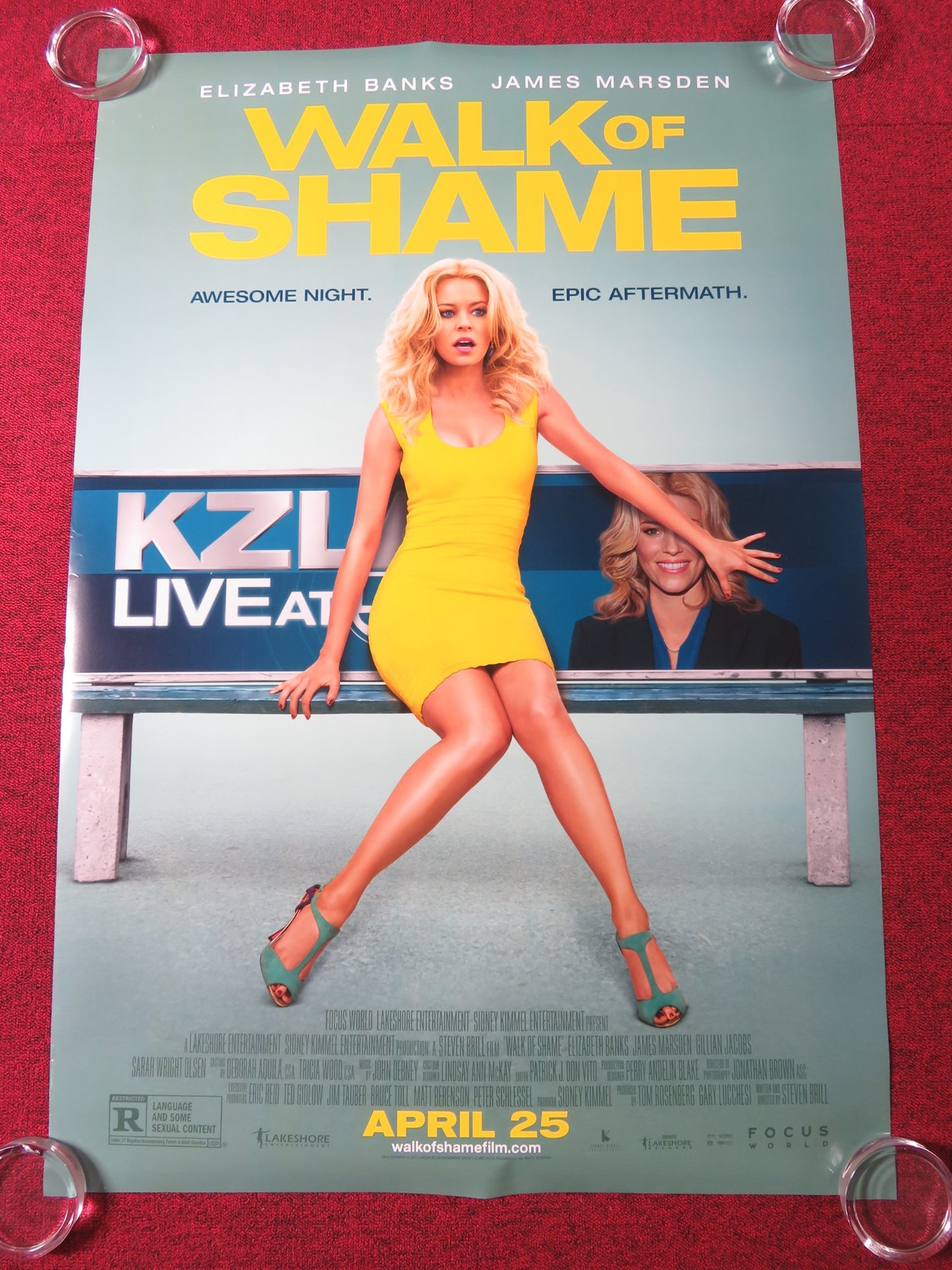 WALK OF SHAME US ONE SHEET ROLLED POSTER ELIZABETH BANKS JAMES MARSDEN 2014