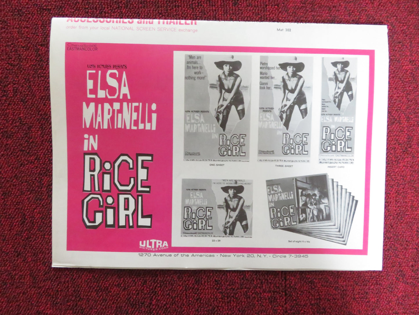 RICE GIRL UNCUT FOLDED PRESS BOOK ELSA MARTINELLI FOLCO LULLI 1956