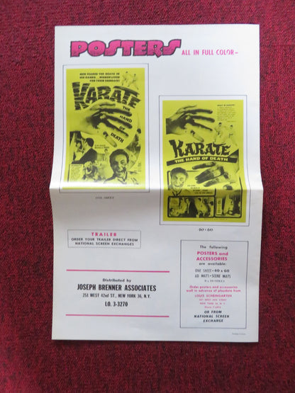 KARATE, THE HAND OF DEATH UNCUT FOLDED PRESS BOOK JOEL HOLT FRANK BLAINE 1961