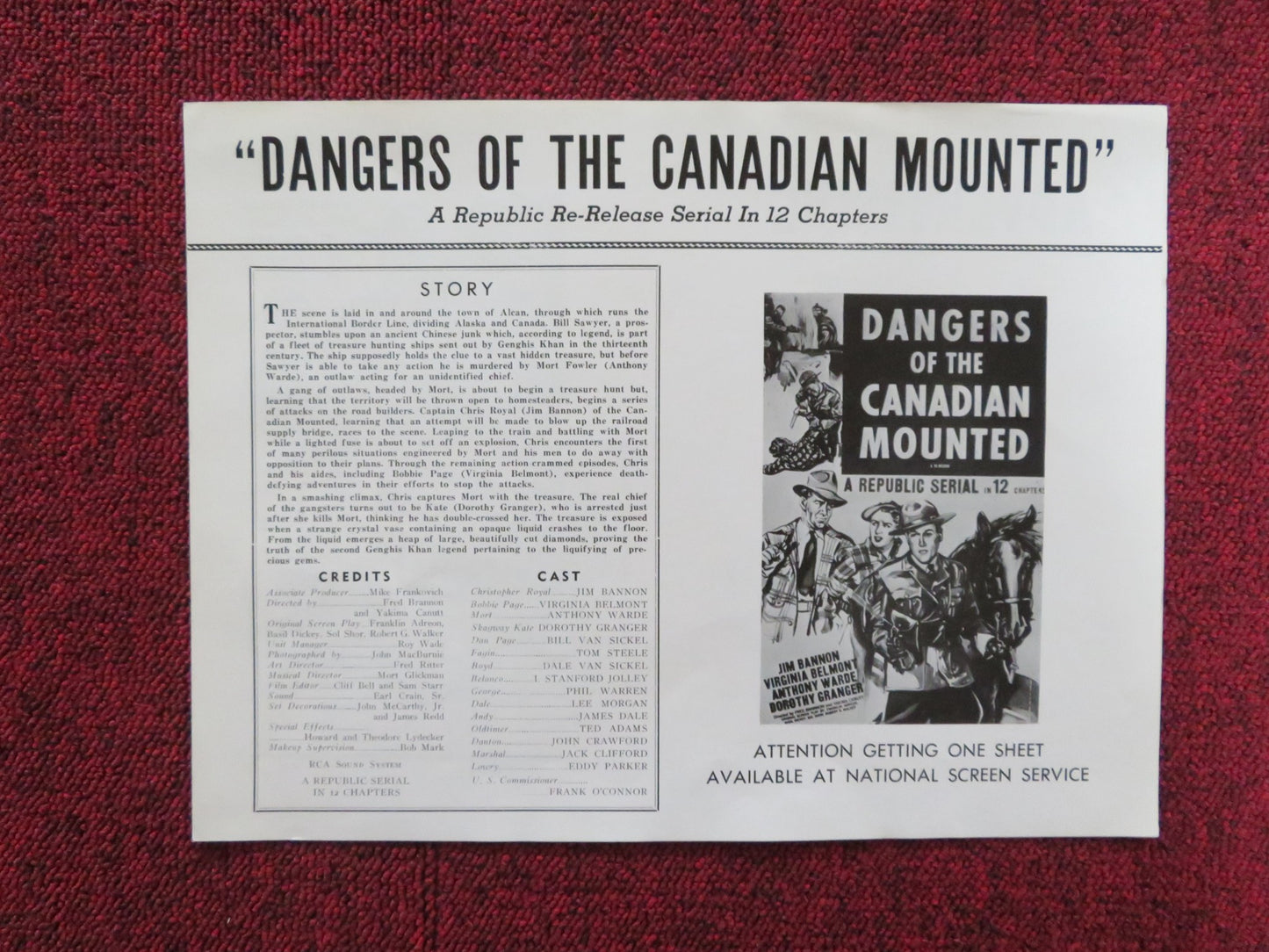 DANGERS OF THE CANADIAN MOUNTED UNCUT PRESS BOOK JIM BANNON R1956