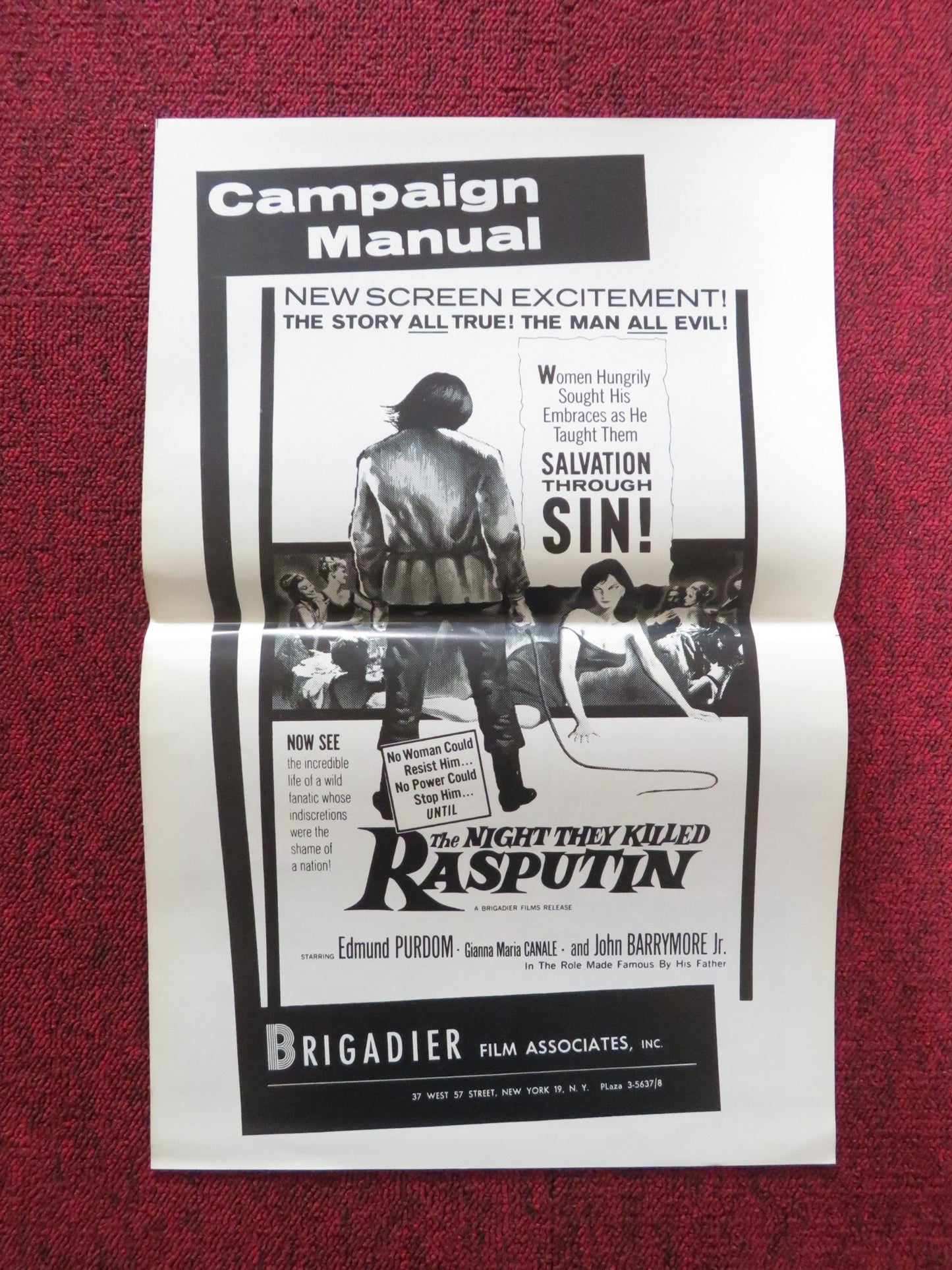 THE NIGHT THEY KILLED RASPUTIN UNCUT FOLDED PRESS BOOK EDMUND PURDOM 1960