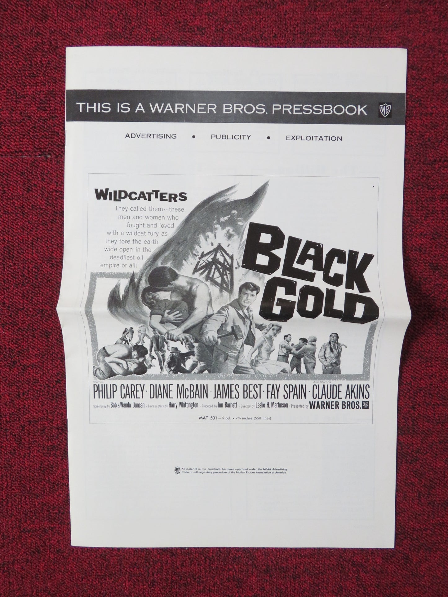 BLACK GOLD UNCUT FOLDED PRESS BOOK PHILIP CAREY DIANE MCBAIN 1962