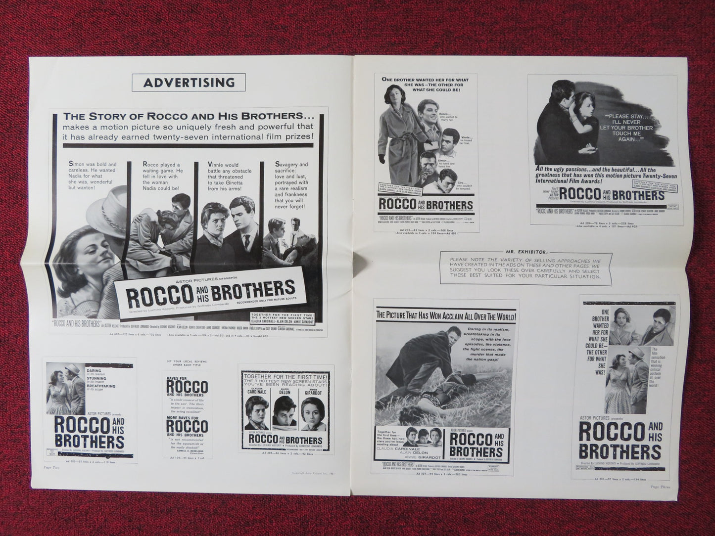 ROCCO AND HIS BROTHERS UNCUT FOLDED PRESS BOOK ALAIN DELON ANNIE GIRADOT 1961