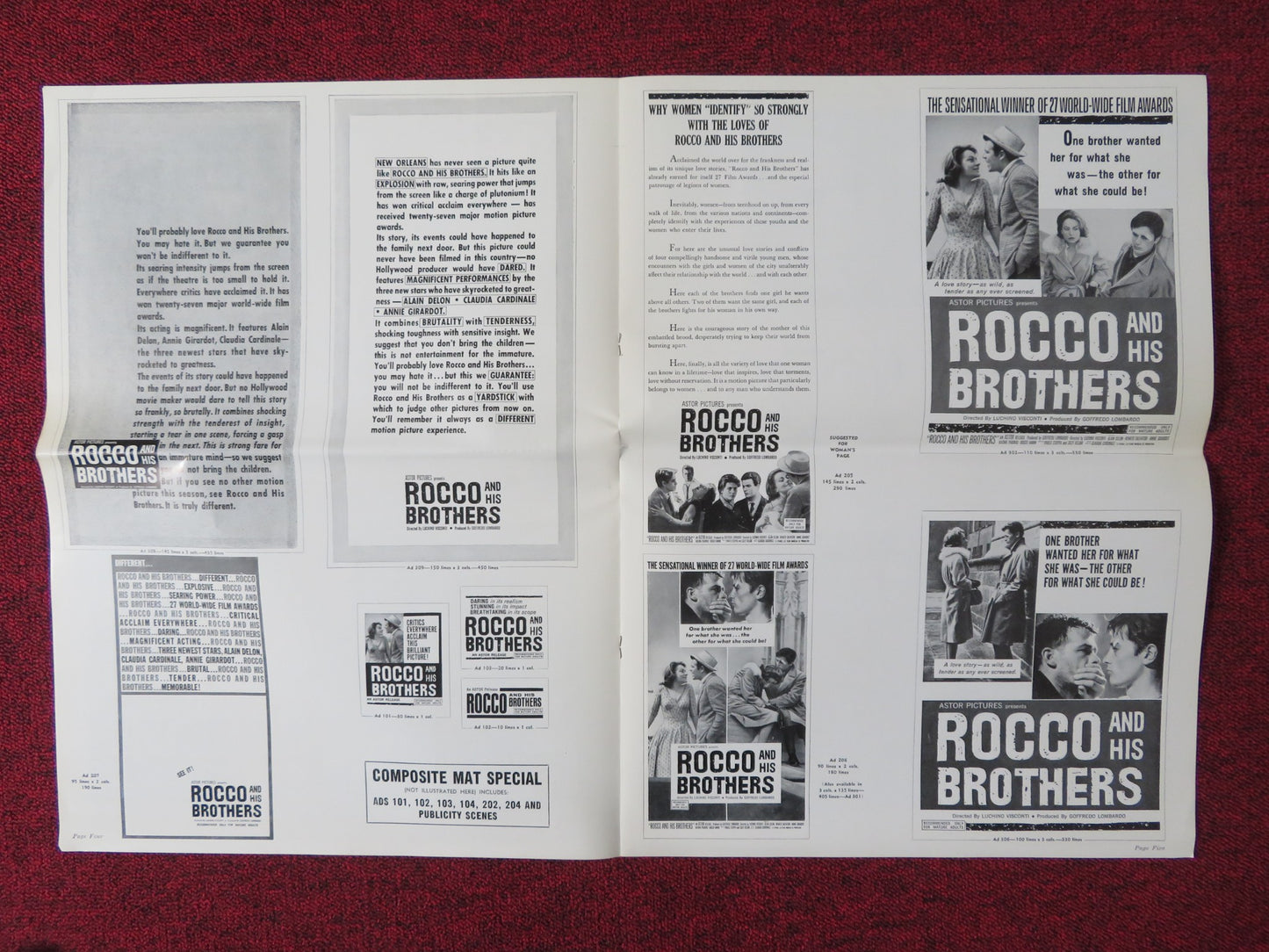 ROCCO AND HIS BROTHERS UNCUT FOLDED PRESS BOOK ALAIN DELON ANNIE GIRADOT 1961