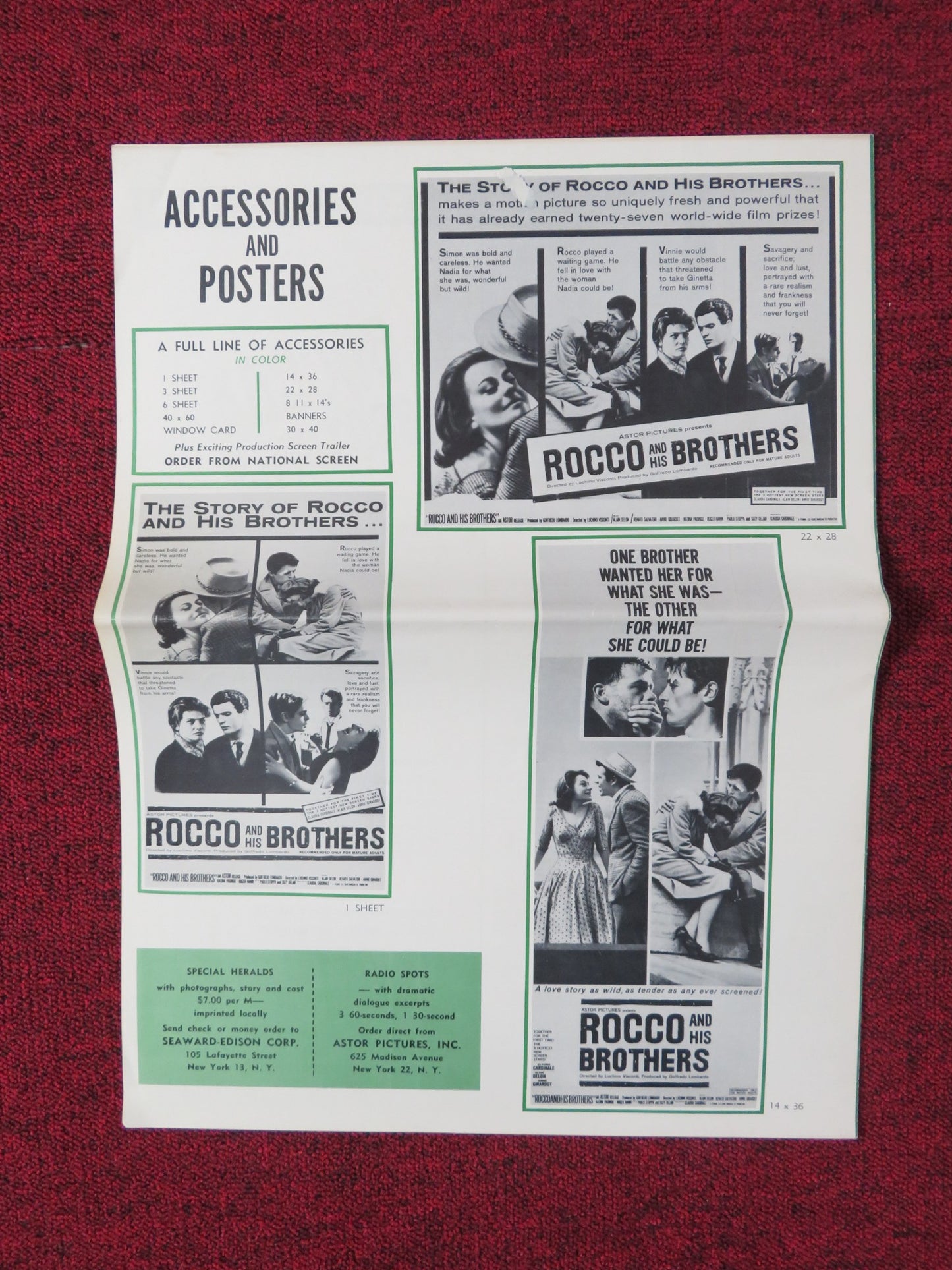 ROCCO AND HIS BROTHERS UNCUT FOLDED PRESS BOOK ALAIN DELON ANNIE GIRADOT 1961