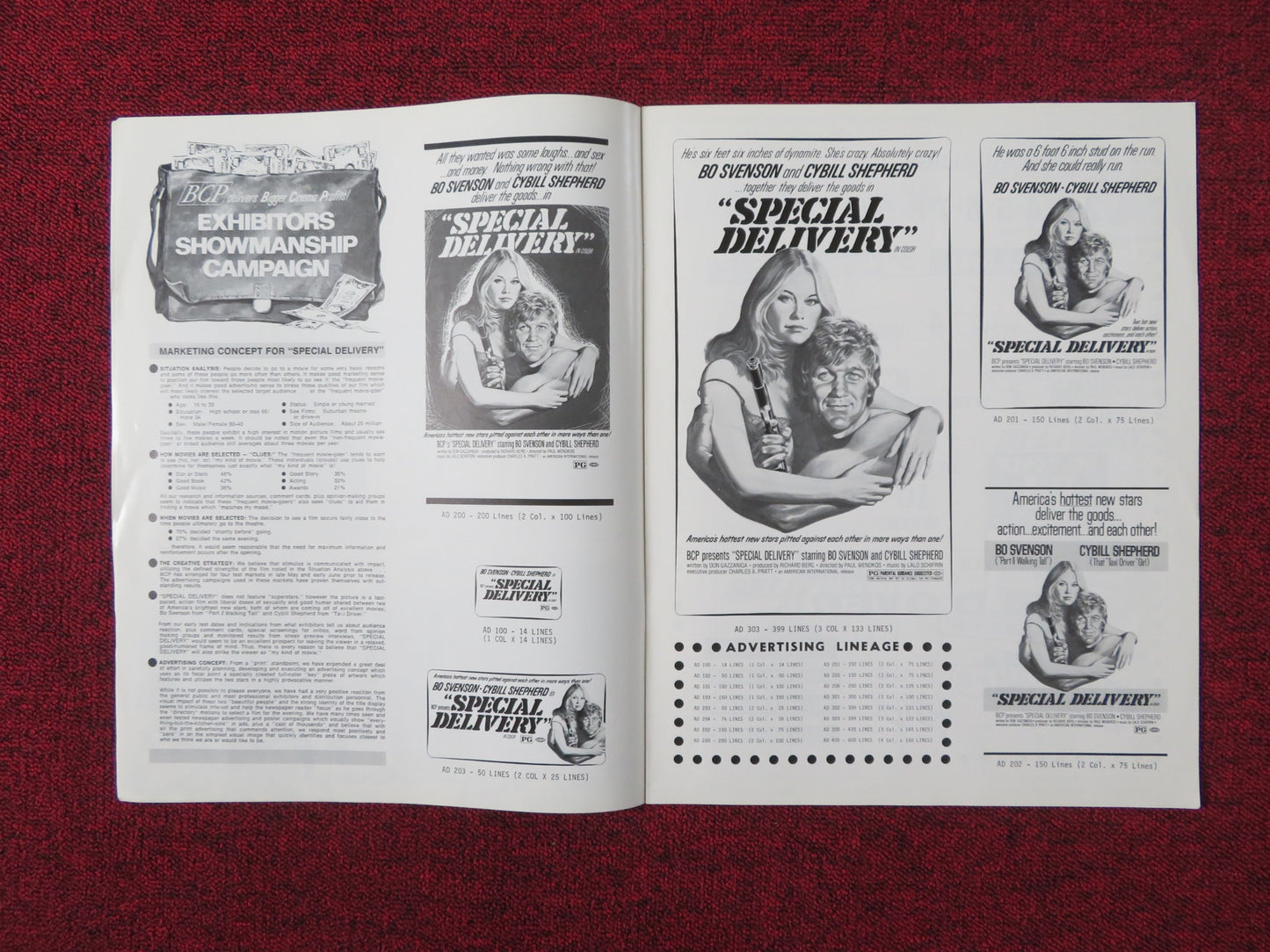 SPECIAL DELIVERY UNCUT PRESS BOOK BO SVENSON CYBILL SHEPHERD 1976