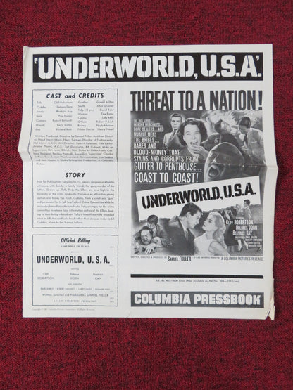 UNDERWORLD U.S.A. UNCUT FOLDED PRESS BOOK CLIFF ROBERTSON DOLORE DORN 1961