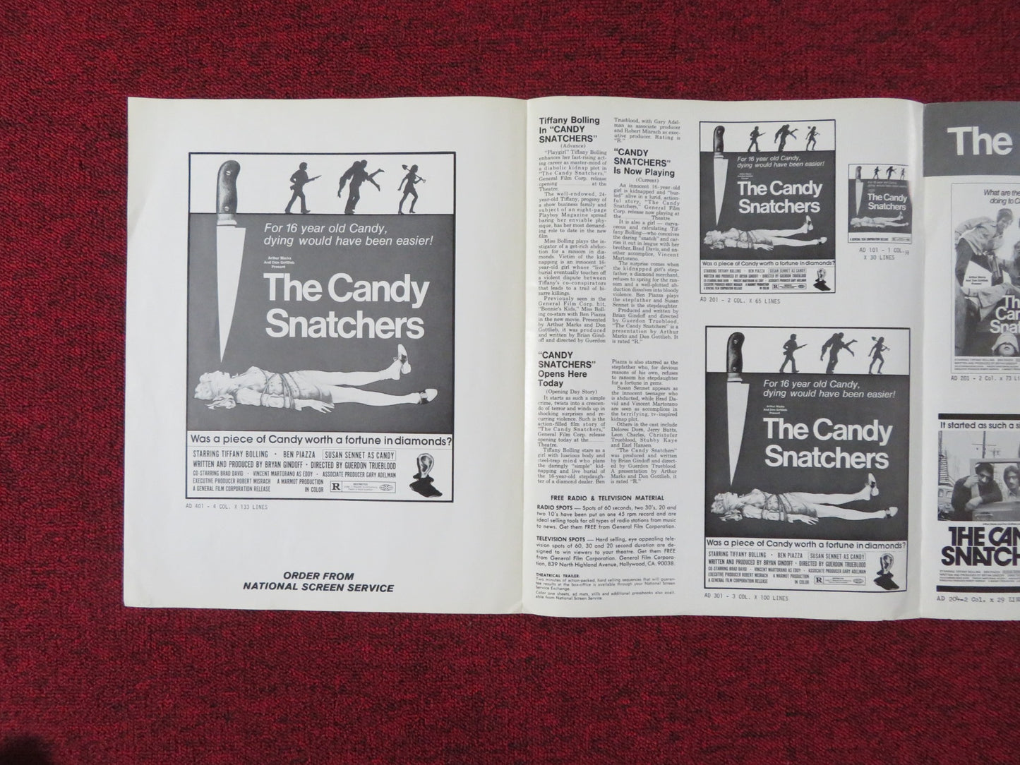 THE CANDY SNATCHERS UNCUT PRESS BOOK TIFFANY BOLLING BEN PIAZZA 1973