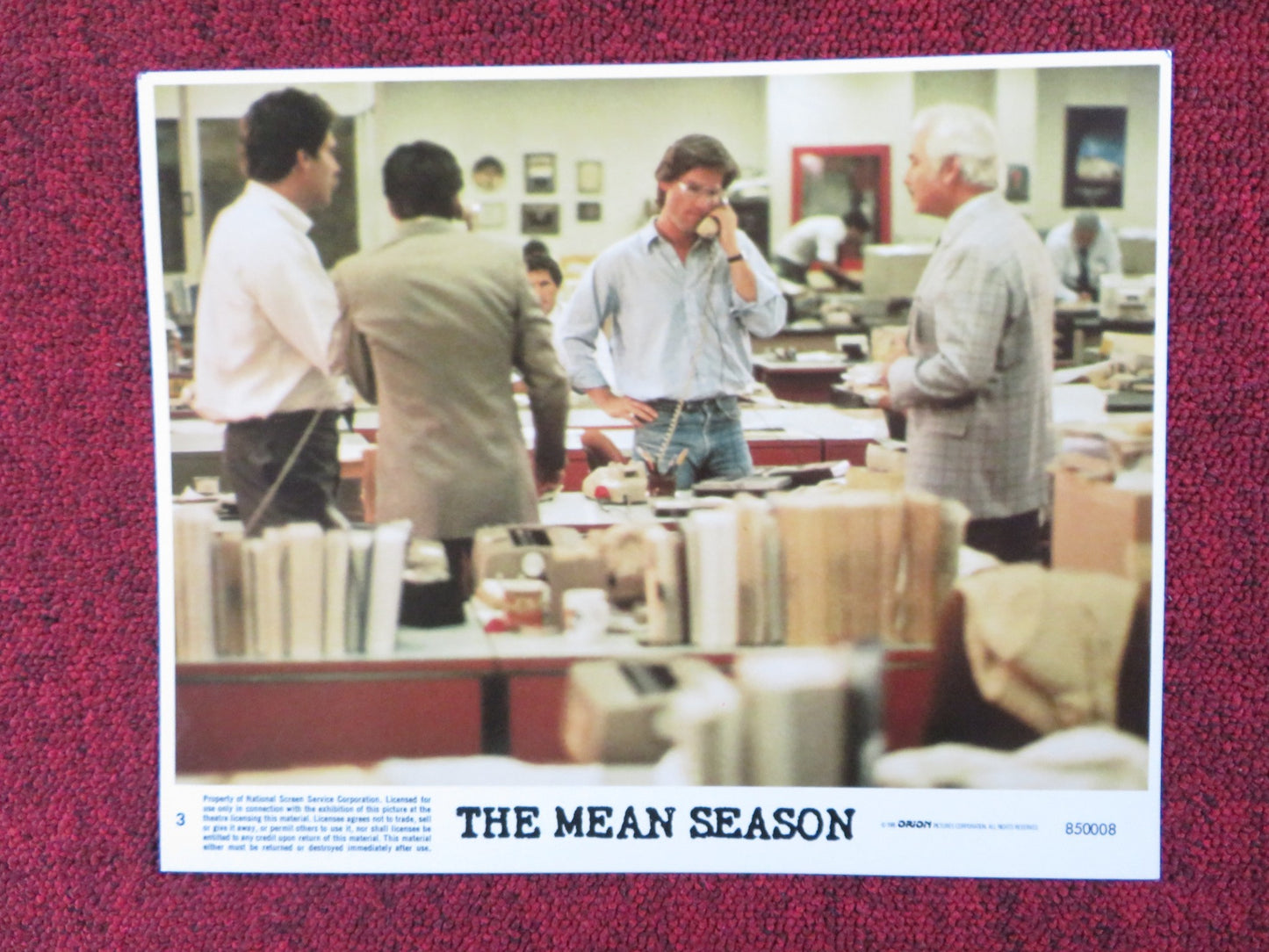 THE MEAN SEASON -  3 LOBBY CARD KURT RUSSELL MARIEL HEMINGWAY 1985