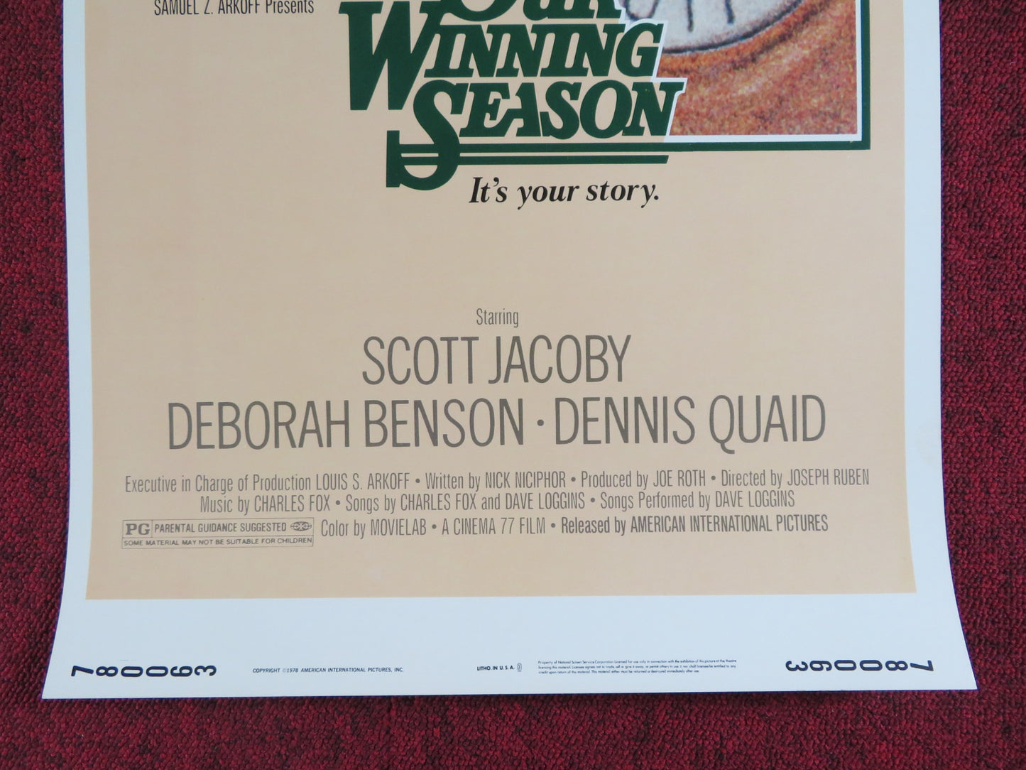 OUR WINNING SEASON US INSERT POSTER SCOTT JACOBY DEBORAH BENSON 1978