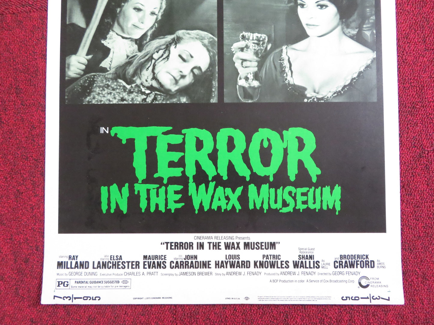 TERROR IN THE WAX MUSEUM US INSERT POSTER RAY MILLAND ELSA LANCHESTER 1973