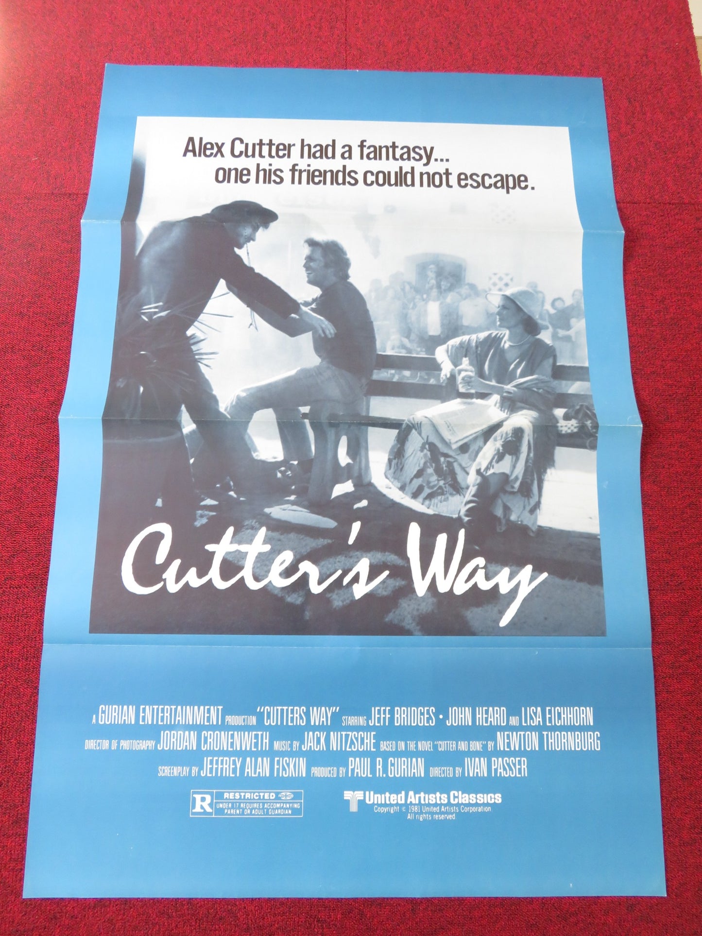 CUTTERS WAY US TRI FOLDED ONE SHEET ROLLED POSTER JEFF BRIDGES JOHN HEARD 1981