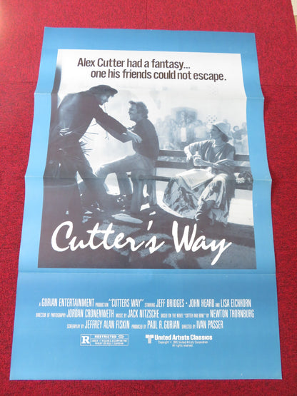 CUTTERS WAY US TRI FOLDED ONE SHEET ROLLED POSTER JEFF BRIDGES JOHN HEARD 1981