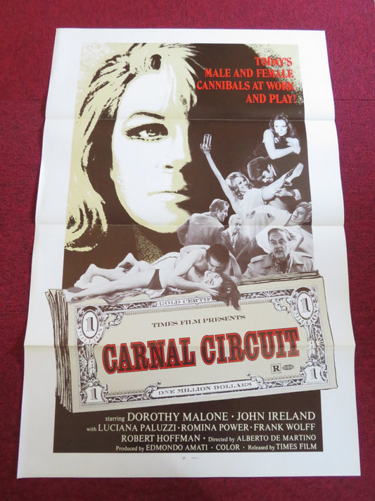 CARNAL CIRCUIT US TRI FOLDED ONE SHEET ROLLED POSTER DOROTHY MALONE IRELAND 1969