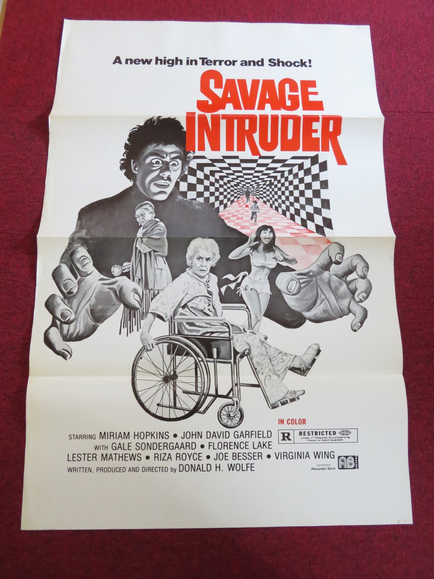 SAVAGE INTRUDER US TRI FOLDED ONE SHEET ROLLED POSTER MIRIAM HOPKINS 1970