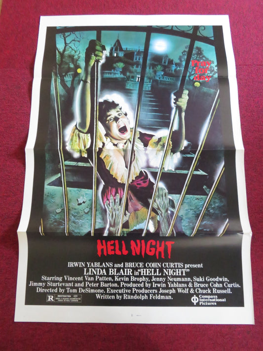 HELL NIGHT US TRI FOLDED ONE SHEET ROLLED POSTER LINDA BLAIR V. VAN PATTEN 1981