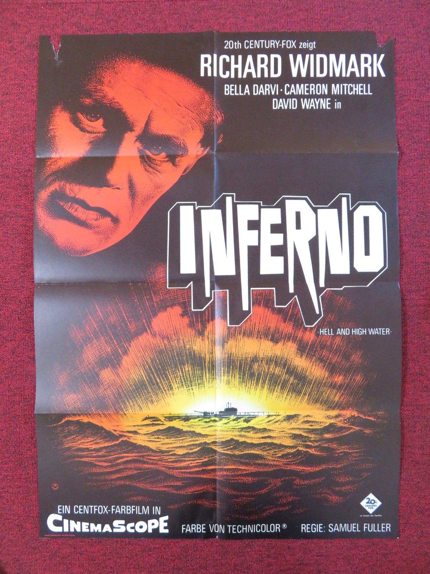 HELL AND HIGH WATER GERMAN A1 POSTER FOLDED RICHARD WIDMARK BELLA DARVI 1960S