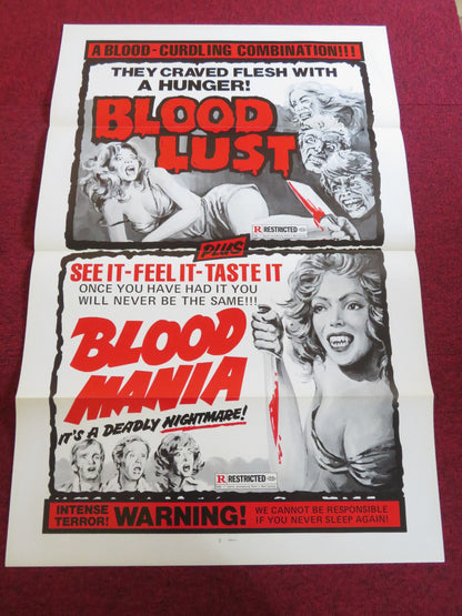 BLOOD LUST /BLOOD MANIA US TRI FOLDED ONE SHEET ROLLED POSTER 1970s