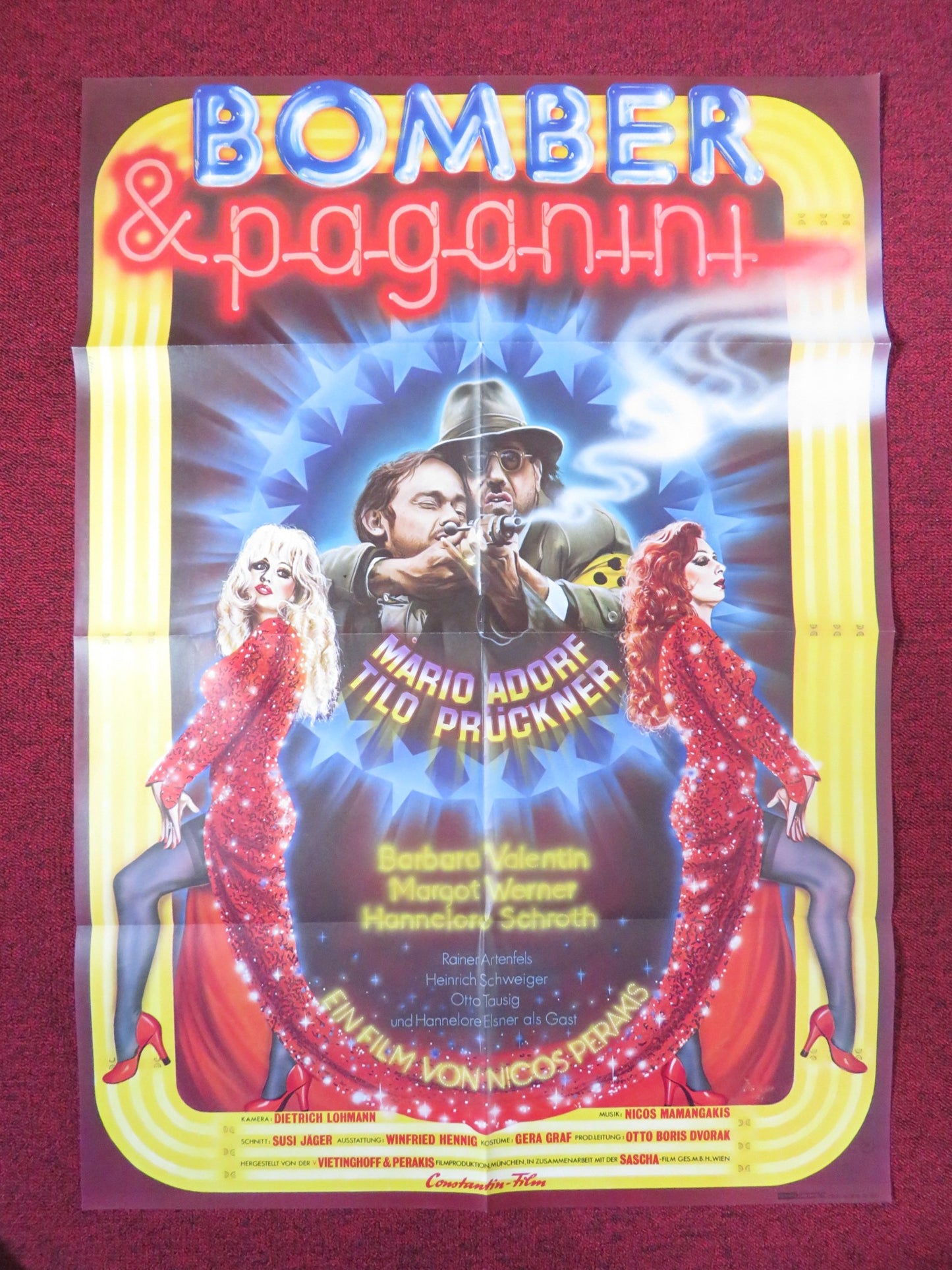 BOMBER & PAGANINI GERMAN A1 POSTER FOLDED MARIO ADORF TILO PRUCKNER 1976