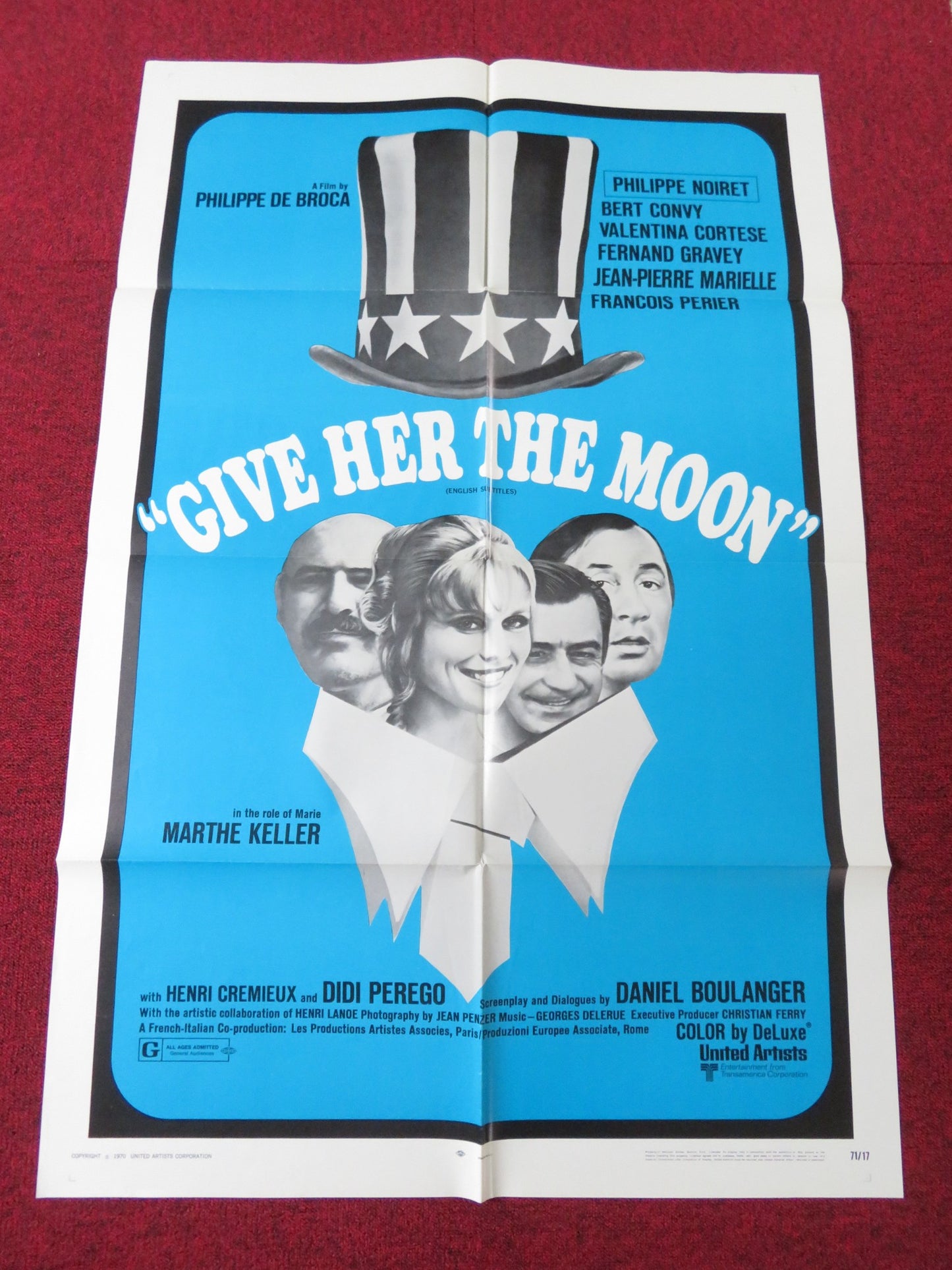 GIVE HER THE MOON FOLDED US ONE SHEET POSTER PHILIPPE NOIRET BERT CONVY 1970