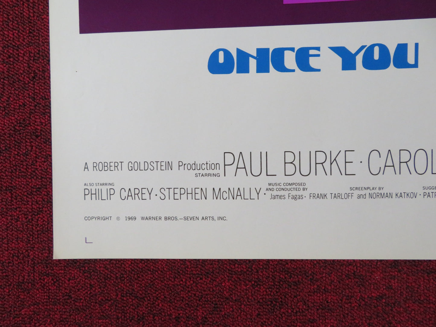 ONCE YOU KISS A STRANGER... FOLDED US ONE SHEET POSTER PAUL BURKE C. LYNLEY 1969