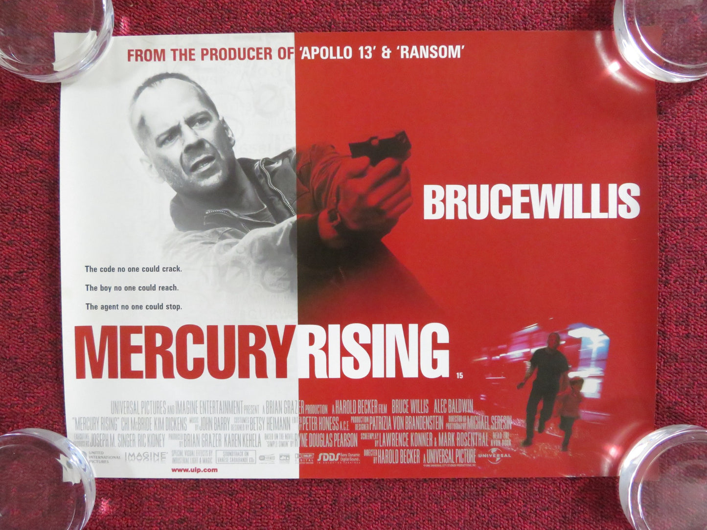 MERCURY RISING UK MINI QUAD POSTER BRUCE WILLIS ALEC BALDWIN 1998