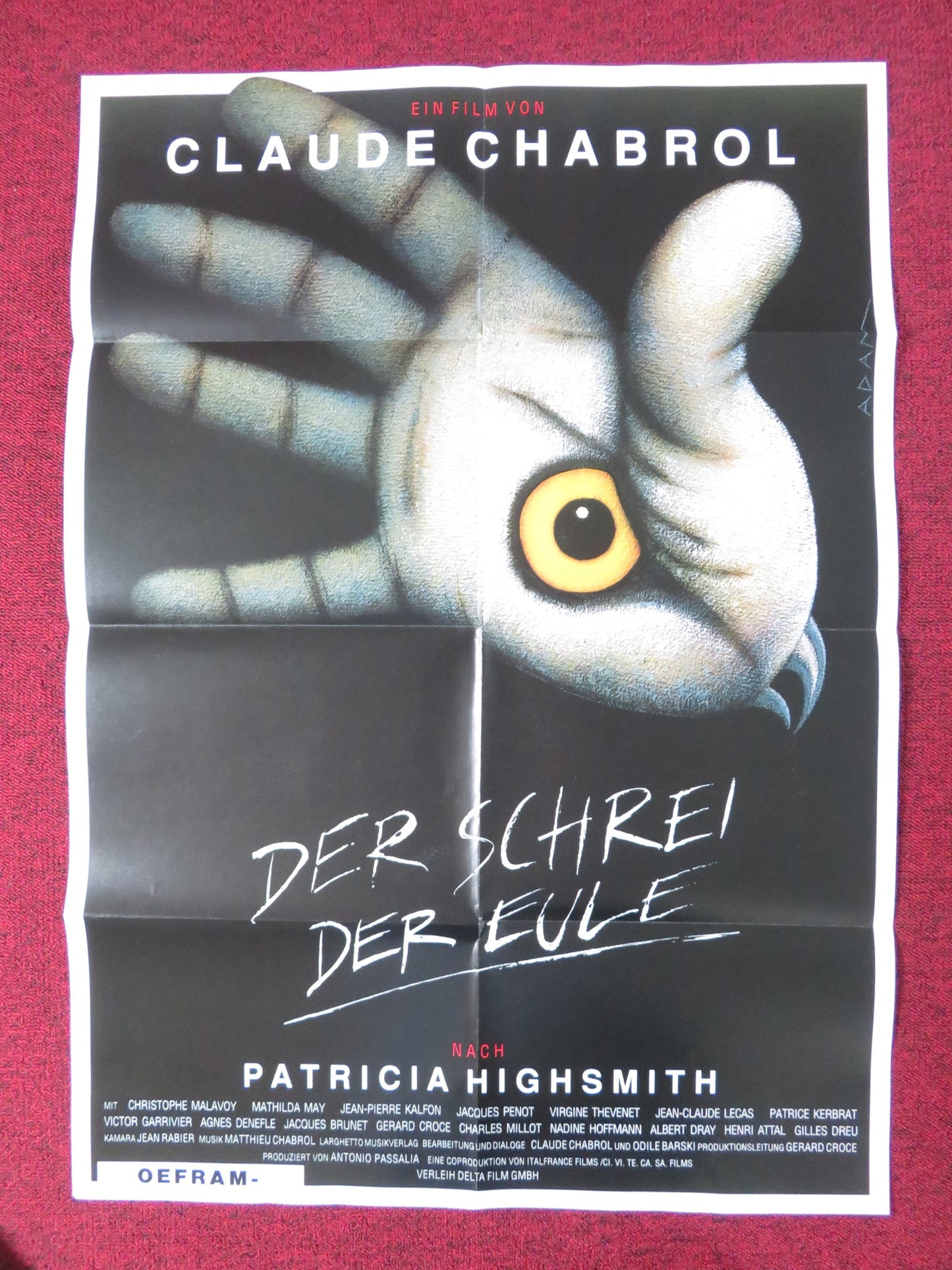 THE CRY OF THE OWL GERMAN A1 POSTER FOLDED CHRISTOPHE MALAVOY MATHILDA MAY 1988