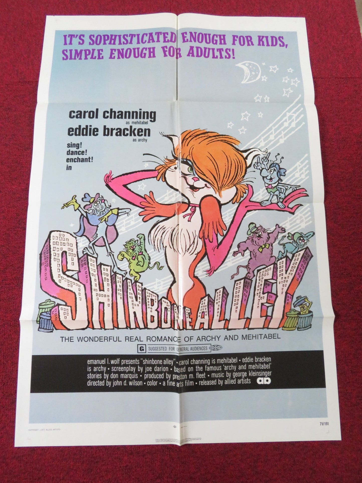 SHINBONE ALLEY FOLDED US ONE SHEET POSTER CAROL CHANNING EDDIE BRACKEN 1970