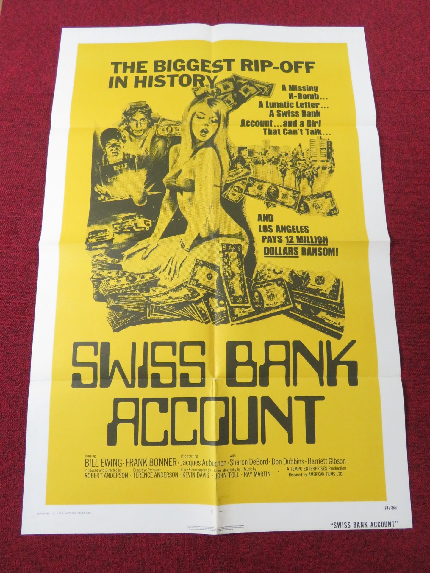 SWISS BANK ACCOUNT FOLDED US ONE SHEET POSTER BILL EWING FRANK BONNER 1974