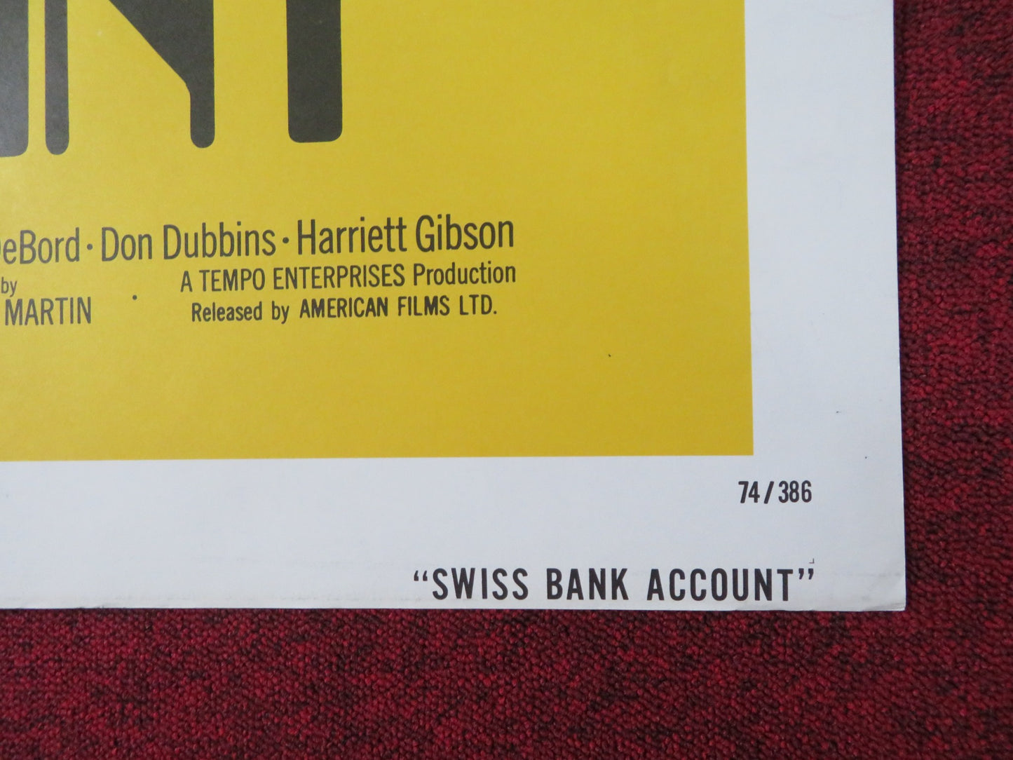 SWISS BANK ACCOUNT FOLDED US ONE SHEET POSTER BILL EWING FRANK BONNER 1974