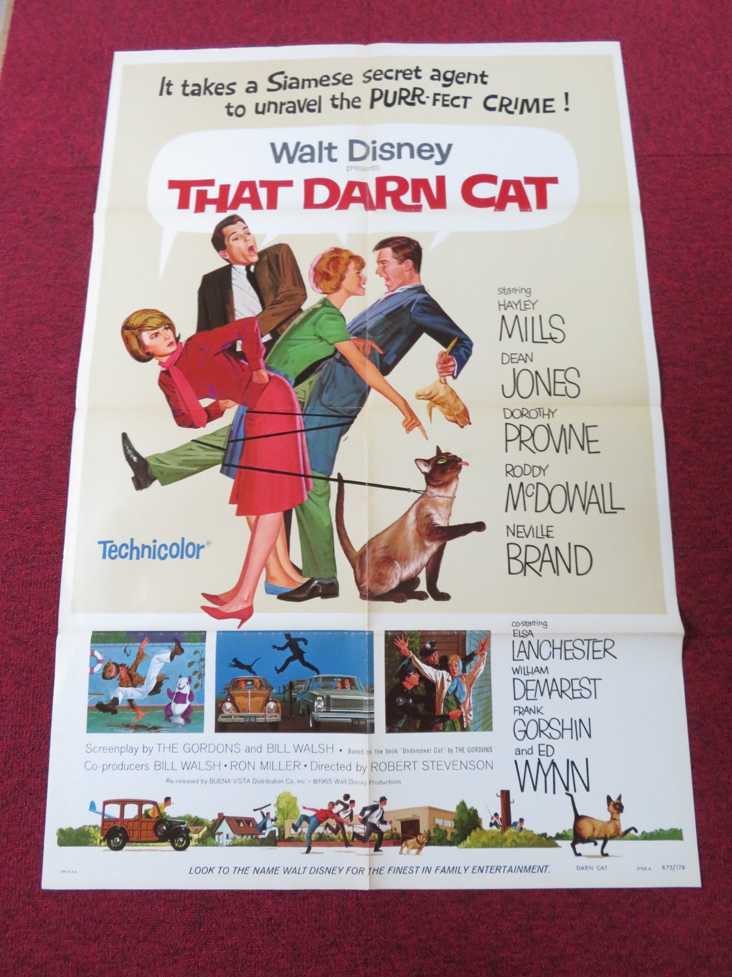 THAT DARN CAT! STYLE A FOLDED US ONE SHEET POSTER DISNEY DEAN JONES 1973