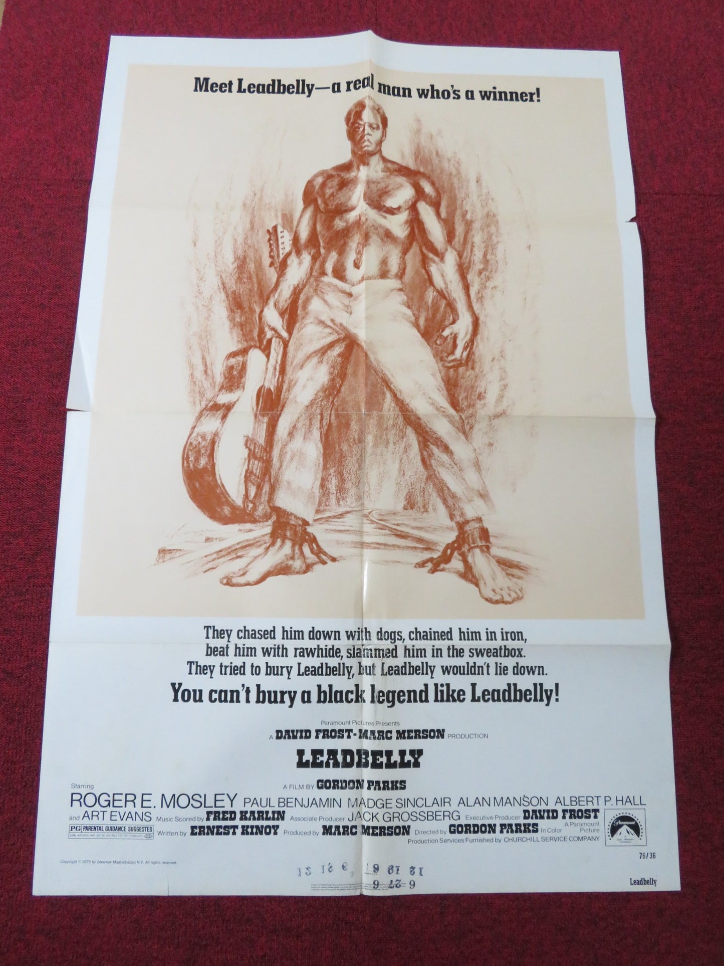 LEADBELLY FOLDED US ONE SHEET POSTER ROGER E. MOSLEY JAMES BRODHEAD 1976