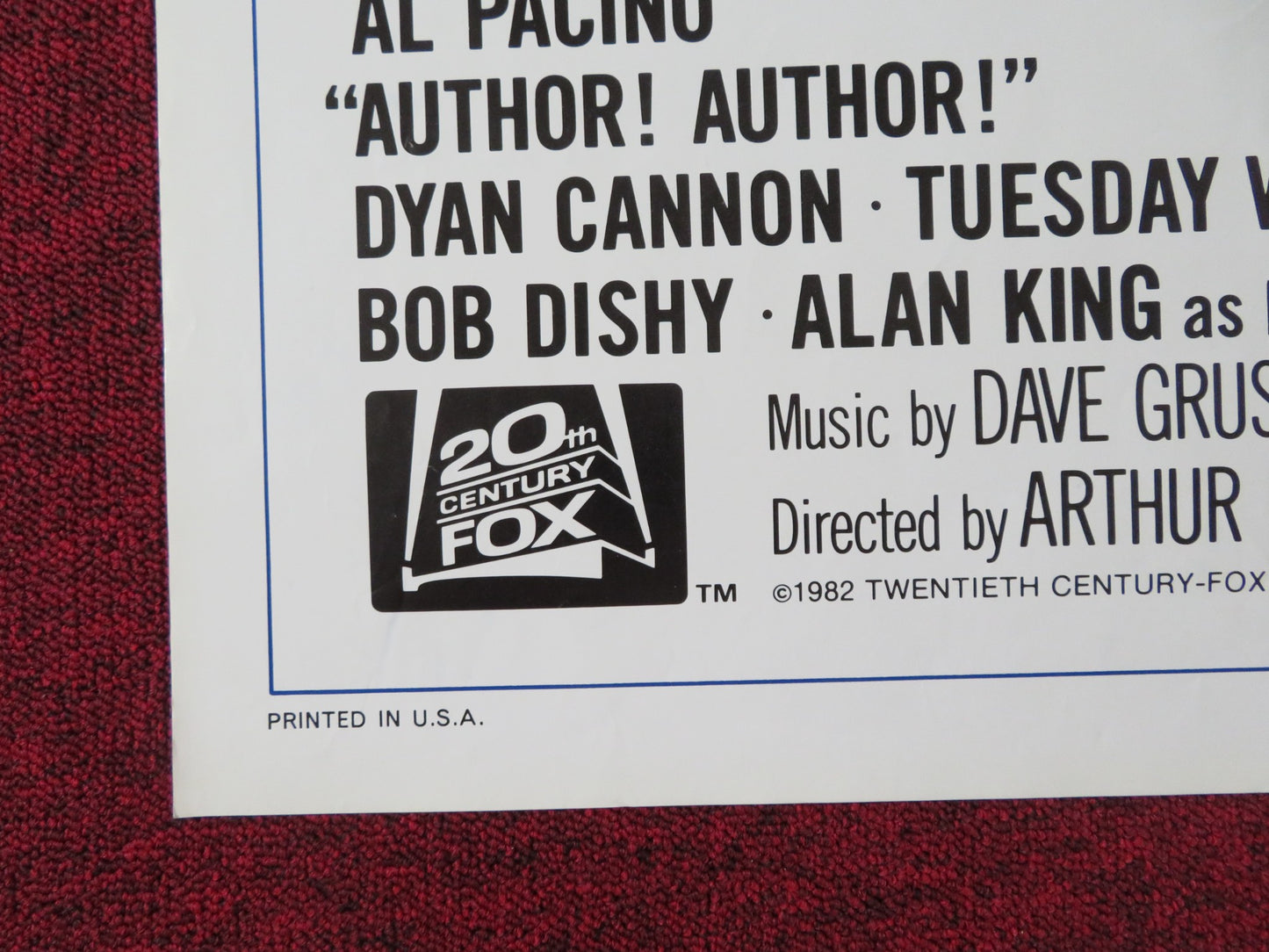 AUTHOR! AUTHOR! - B FOLDED US ONE SHEET POSTER AL PACINO DYAN CANNON 1982