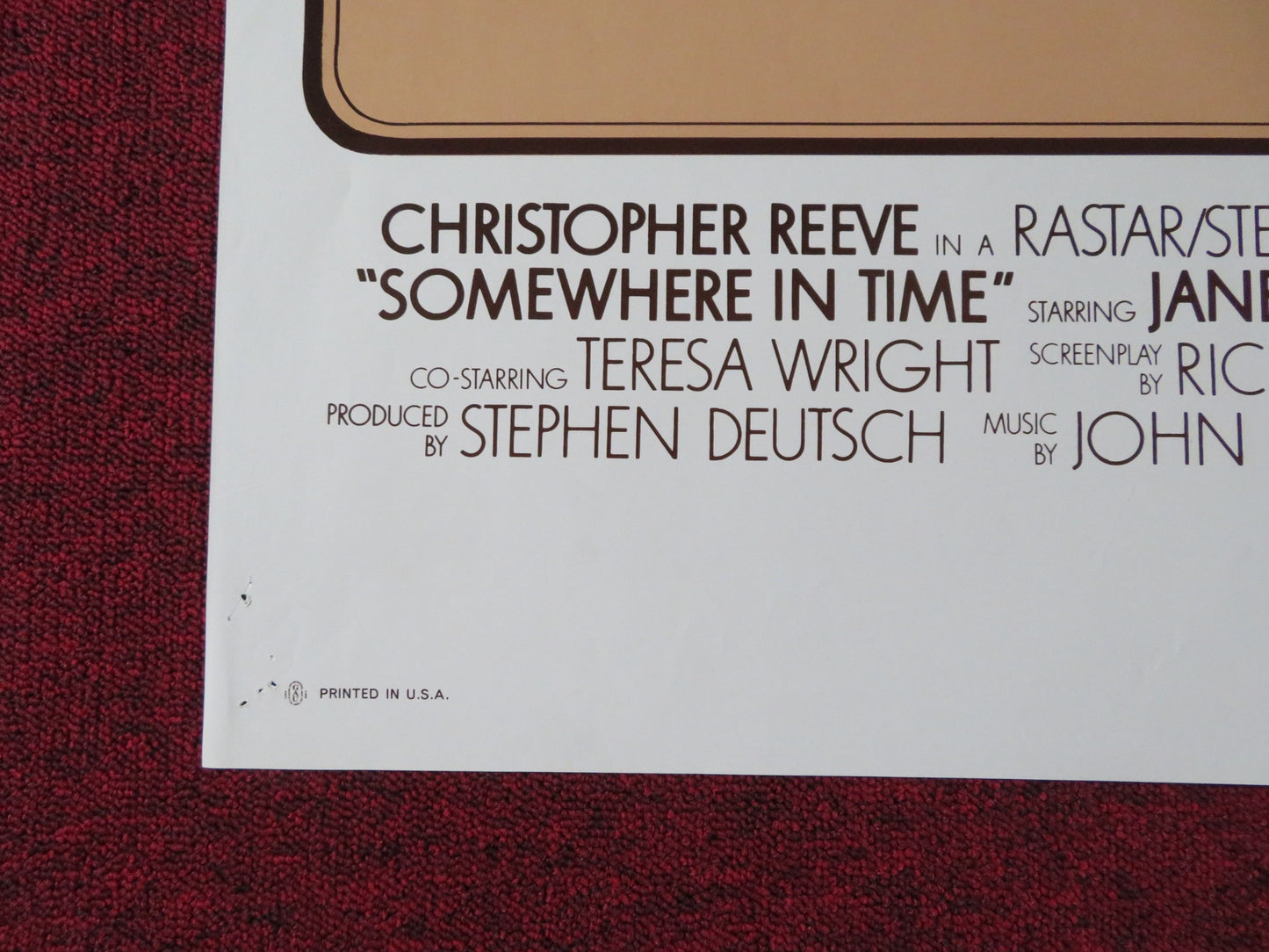 SOMEWHERE IN TIME FOLDED US ONE SHEET POSTER CHRISTOPHER REEVE JANE SEYMOUR 1980