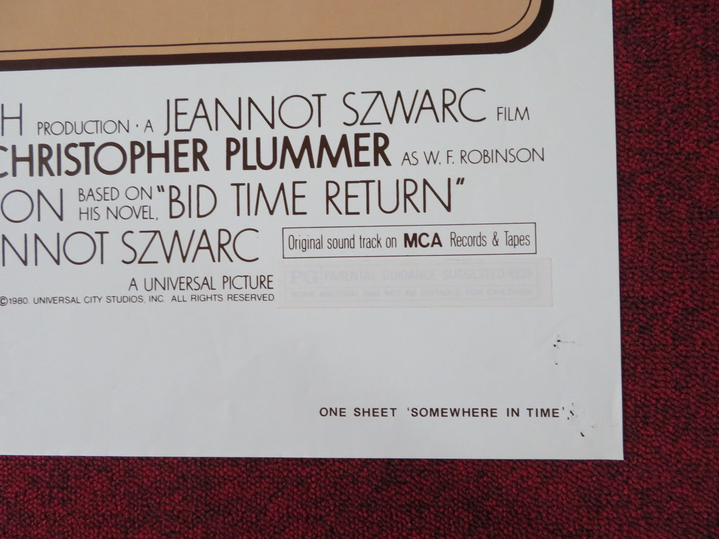 SOMEWHERE IN TIME FOLDED US ONE SHEET POSTER CHRISTOPHER REEVE JANE SEYMOUR 1980