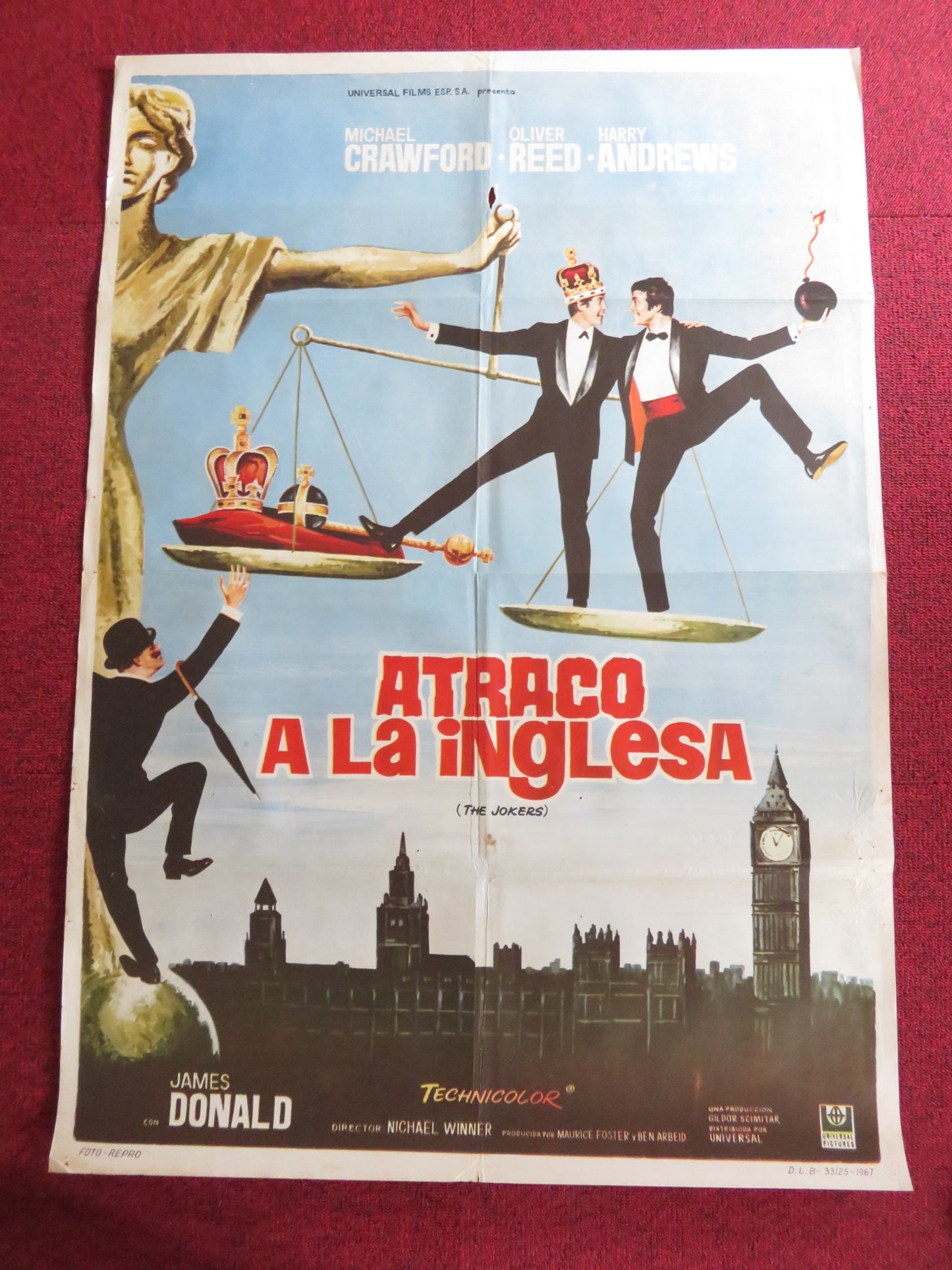 THE JOKERS SPANISH POSTER ROLLED MICHAEL CRAWFORD OLIVER REED 1967