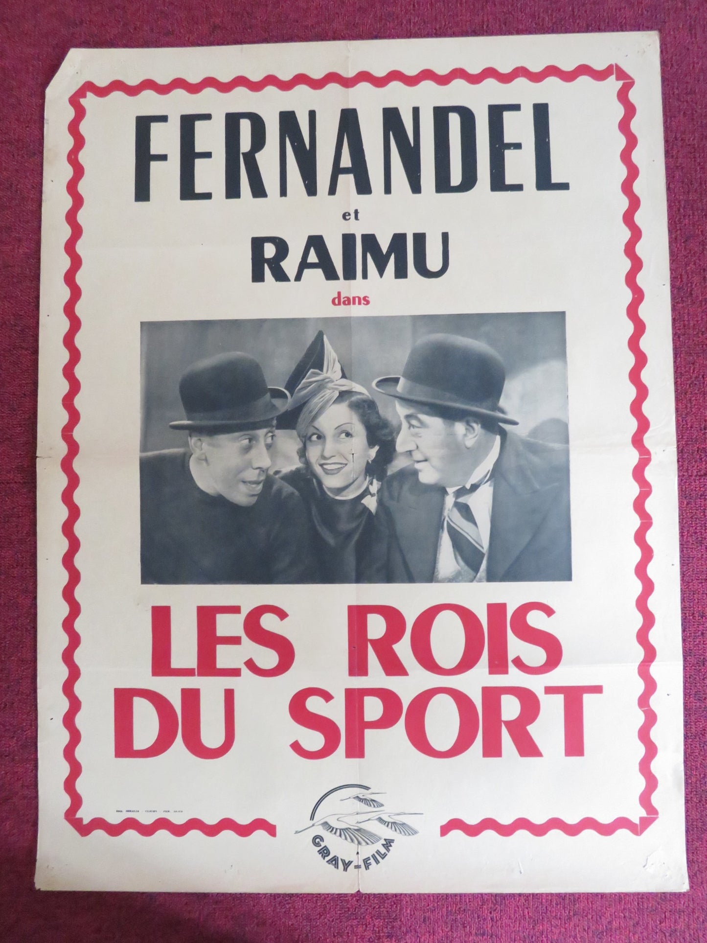 LES ROIS DU SPORT FRENCH POSTER ROLLED RAIMU FERNANDEL R1950s