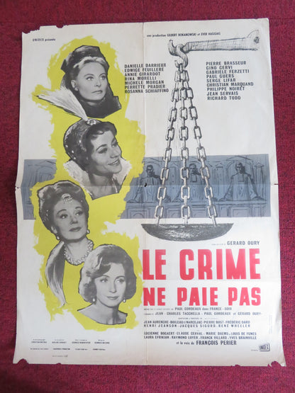 CRIME DOES NOT PAY FRENCH POSTER ROLLED DANIELLE DARRIEUX EDWIGE FEUILLERE 1962