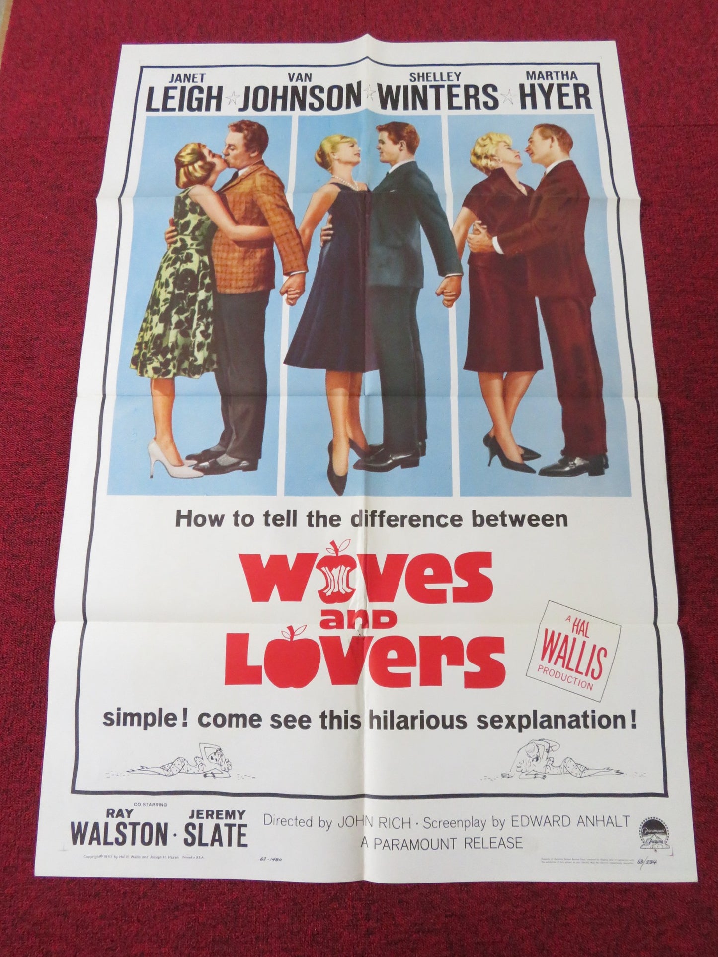 WIVES AND LOVERS FOLDED US ONE SHEET POSTER JANET LEIGH SHELLEY WINTERS 1963