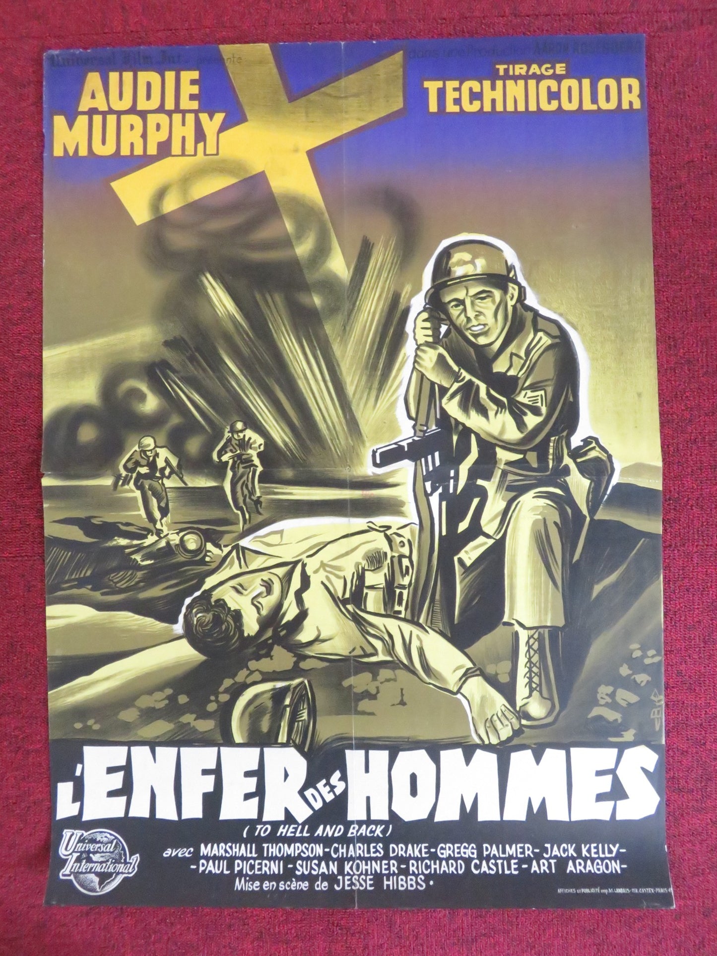 TO HELL AND BACK FRENCH POSTER ROLLED AUDIE MURPHY MARSHALL THOMPSON 1956