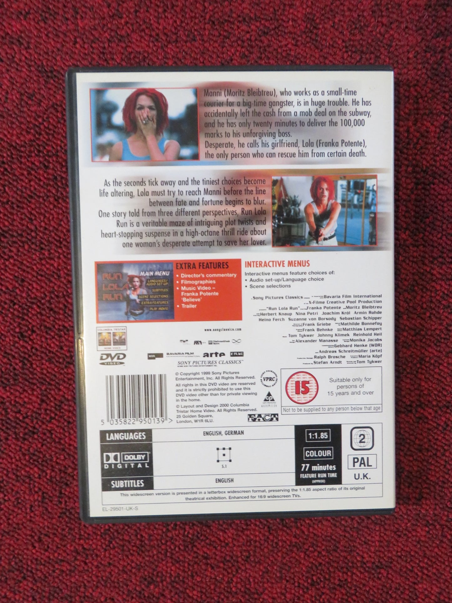 RUN LOLA RUN (DVD) FRANKA POTENTE MORITZ BLEIBTREU 1998 REGION 2